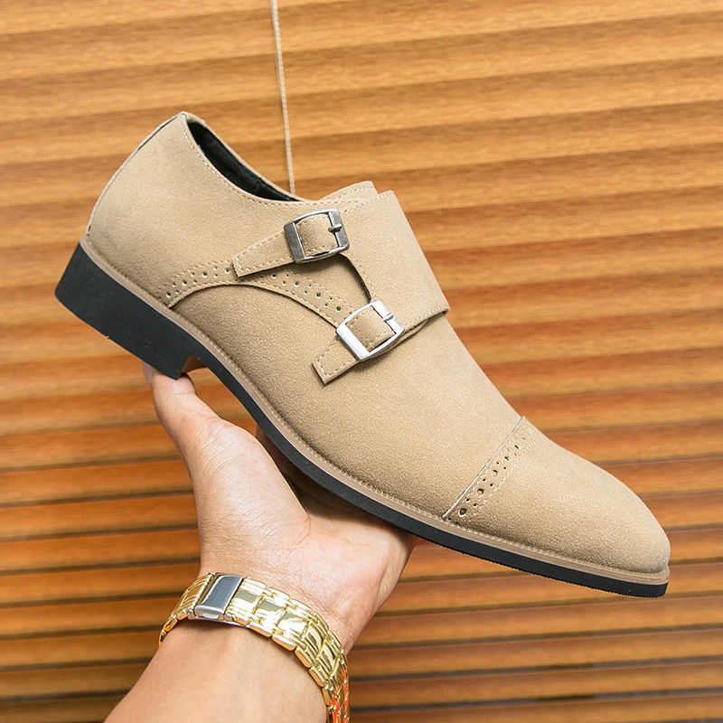 

Luxury Men Formal Shoes Brown Matte Leather Fashionable Double Buckle Busines Office Block Shoes Gentlemen Social Shoe Men Shoes