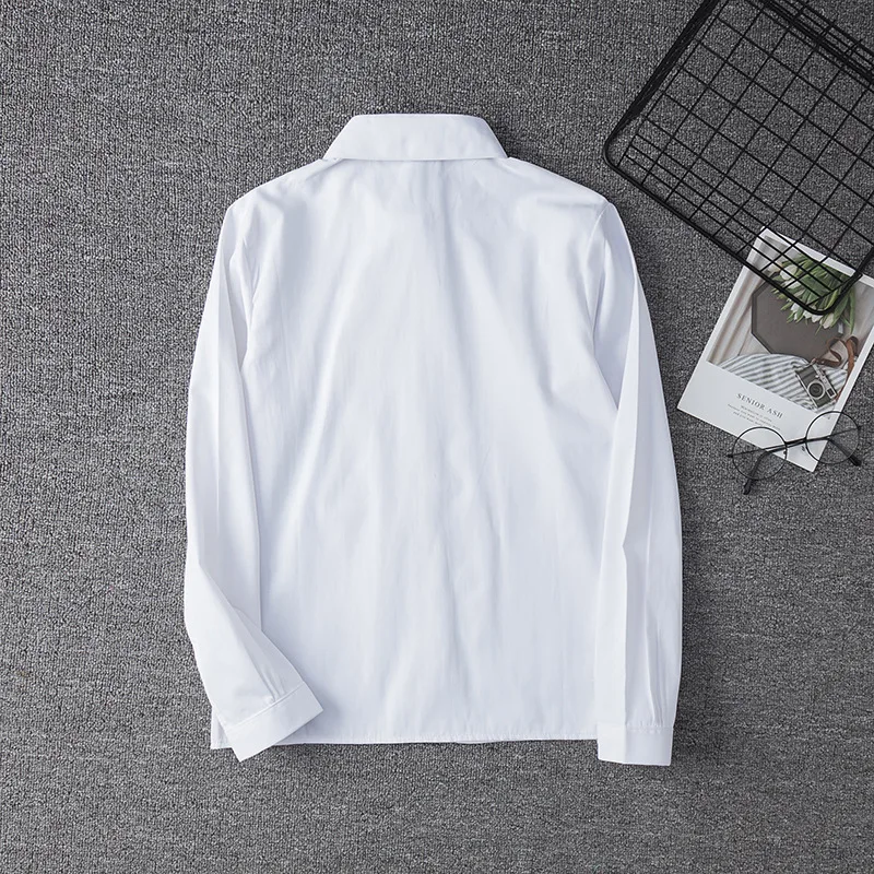 Unisex Solid Color Business Shirt Fashion Classic Basic Casual Slim White Long Sleeve Shirt Cosplay Costume All-purpose Shirt