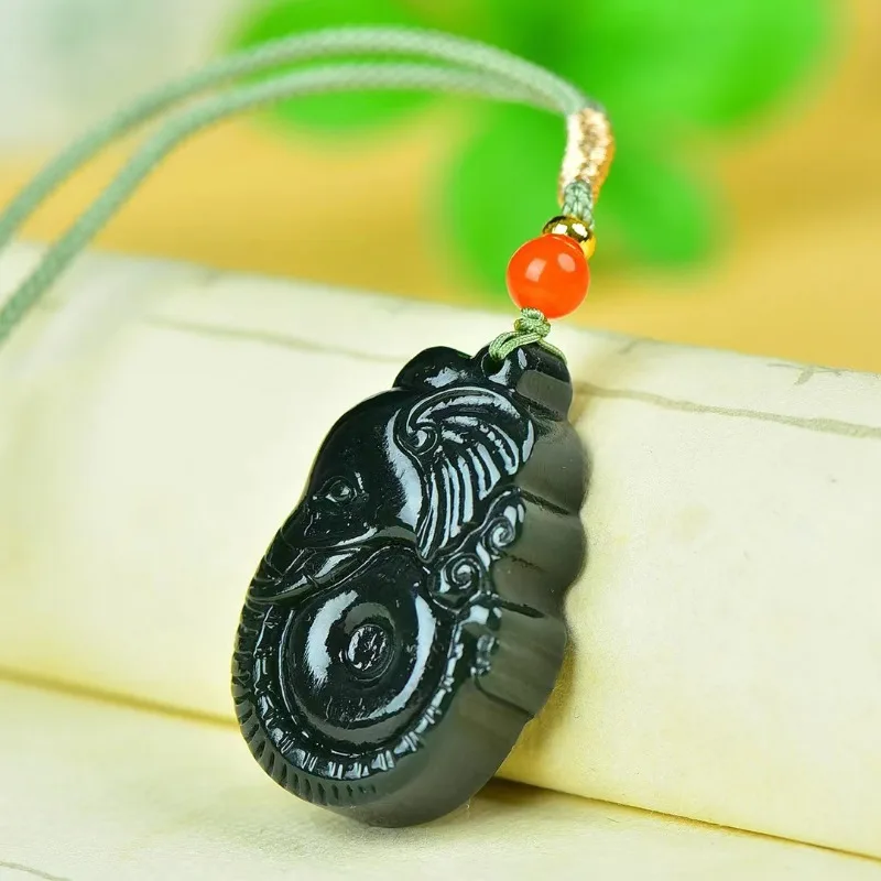 Hetian Sapphire Auspicious Elephant Pendant Natural Pendant for Men and Women