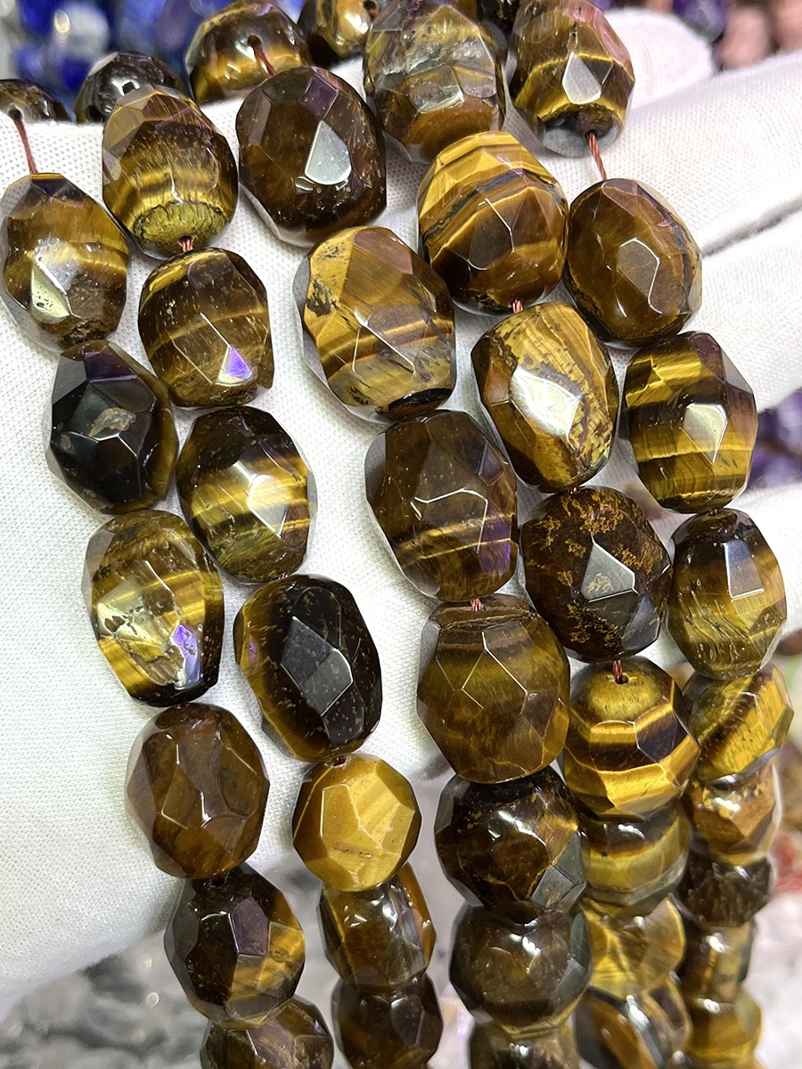 

Natural Yellow Tiger's Eye Stone Conformal Section Irregular Faceted Loose For Jewelry Making DIY Necklace Bracelet 15''13-18mm