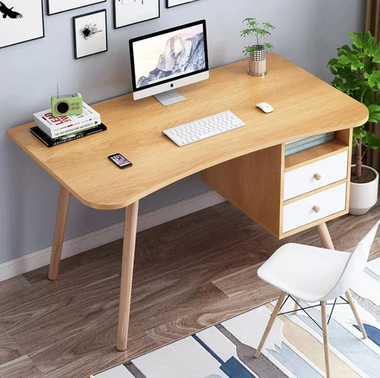 

-Modern Desk Home Computer Desk Desktop Notebook Student Writing Desk Office Bedroom Solid Wood Leg Table