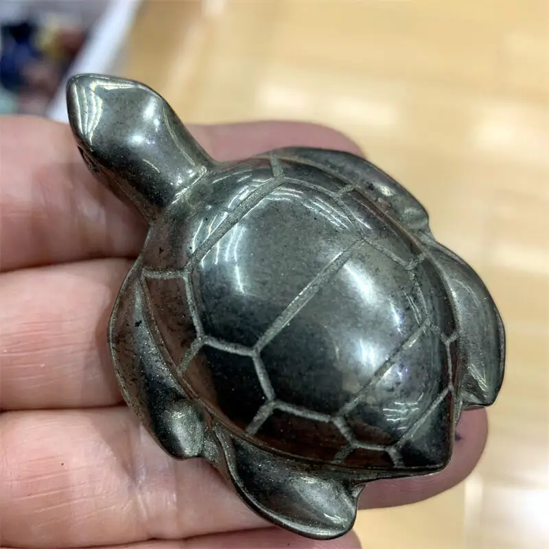

Natural Pyrite Turtle Parving Polished Animal Powerful Fengshui Statue for Home Decoration Holiday Gift 1pcs