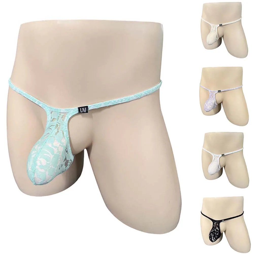 

Мужские сексуальные трусы-стринги с нежным кружевом, большим вырезом и низкой посадкой, эротическое нижнее белье