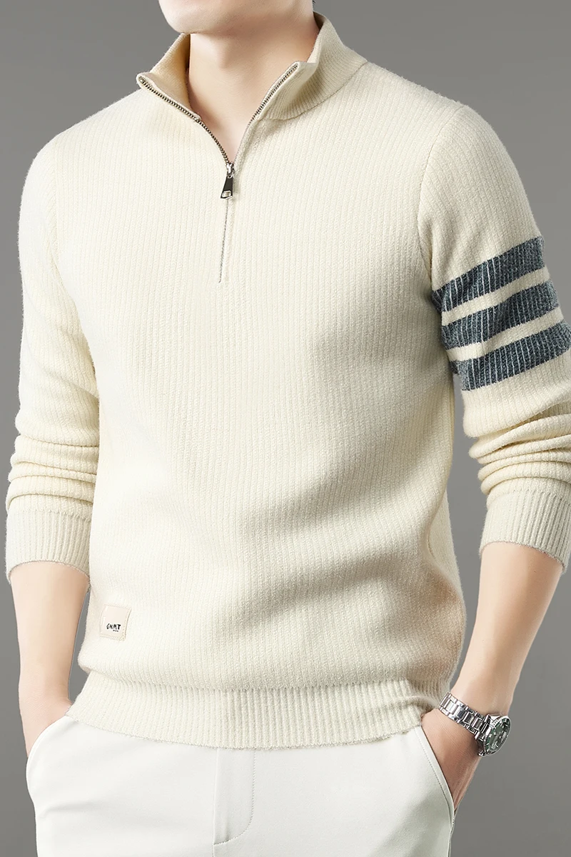 

Machine Washable 2025 Autumn and Winter New Style with Plush and Thickened Semi High Neck Sweater for Men