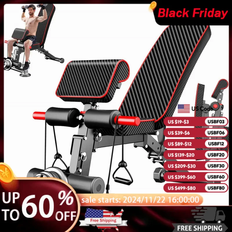 AQAdjustable Weight Bench - Utility workout Benches Exercise,Free Installation Design for Portable Fitness Strength Training