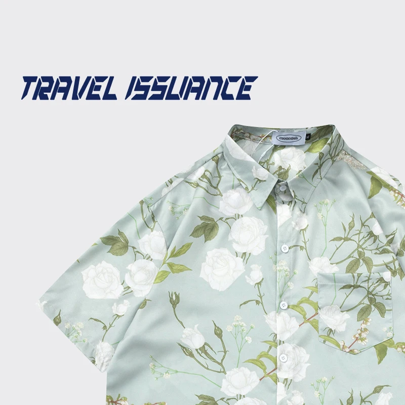 Travel Issuance Loose Short Sleeve Floral Print Shirt Versatile Retro Chinese Trendy Casual Wear for Men And Women