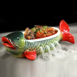 Special artistic conception dish plate hotel restaurant fish plate irregular dry ice smoking smoke utensils carp shape tableware