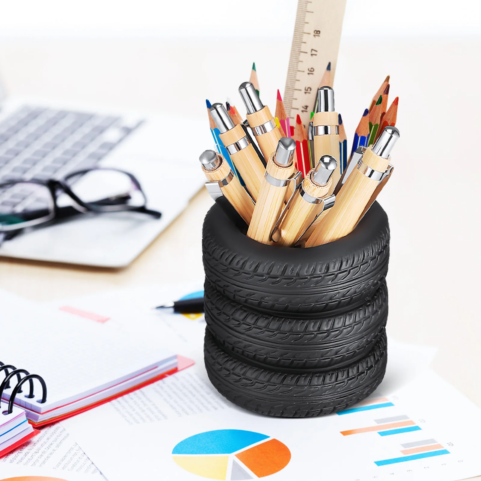 

Tire Shaped Pen Holder Desk Organizer Accessories Creative Design Sturdy Construction Multi Functional Storage Pencil Cup