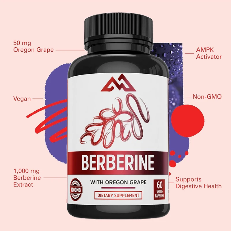 

Berberine supplement 1000mg contains 50mg Oregon grapes, vegetarian, gluten free, 30 servings