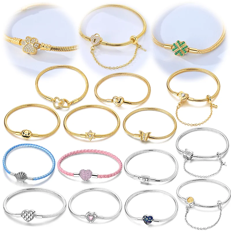 925 Sterling Silver Original 17-20CM Bracelet Love Lock Shell Butterfly Charms Original Bracelets Fit DIY Gift For Woman