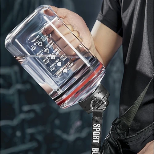 Imagen 2 del producto Botella de agua de 2 litros, gran capacidad, no contiene BPA, taza de agua deportiva para Fitness, taza de cubo de tonelada, botella de agua grande portátil