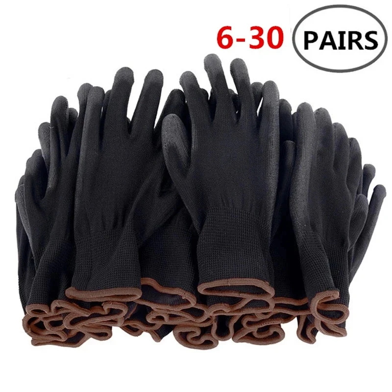 Guantes de trabajo recubiertos de seguridad de nitrilo, guantes de PU y guantes de trabajo mecánicos recubiertos de Palma, CE EN388, 6-30 pares