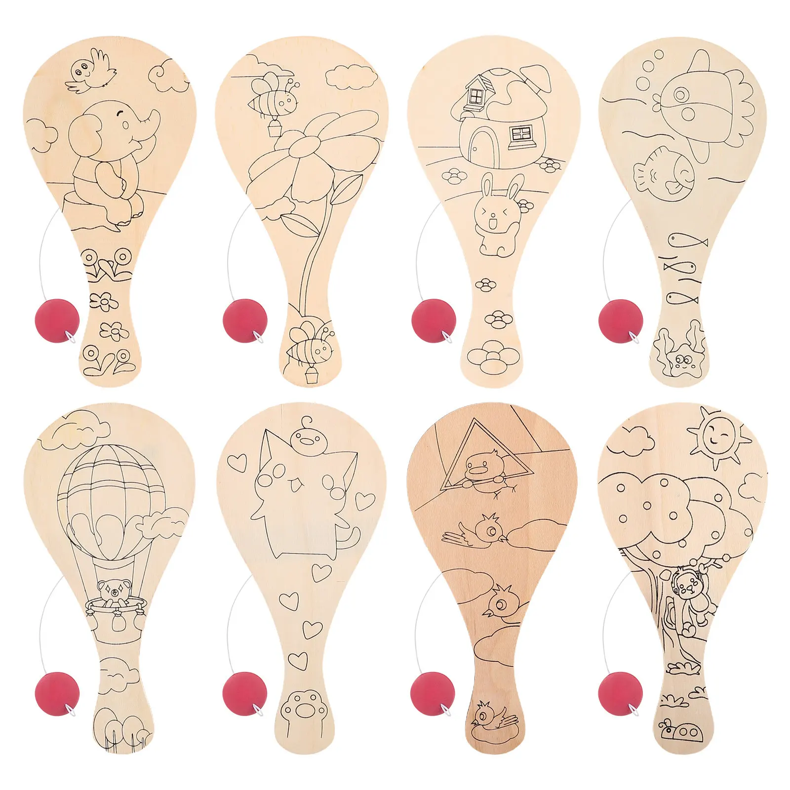 8pcs Wooden Blank Table Tennis Rackets for DIY Painting, Coloring & Creative Art Craft Activity