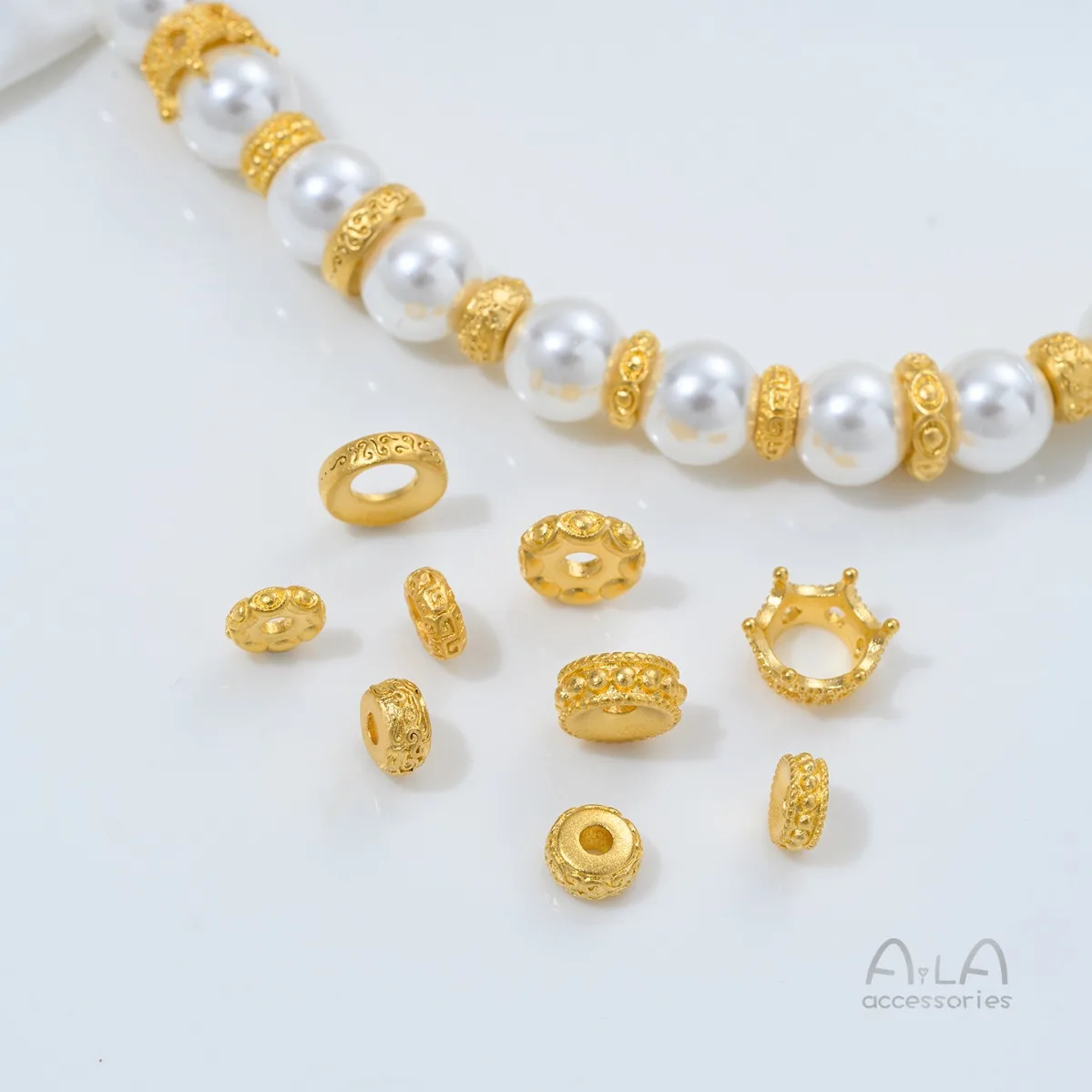 Brass 24K Gold Plated Crown Large Hole Wheel Spacer Beads DIY Pearl Bracelet Necklace Jewelry Findings
