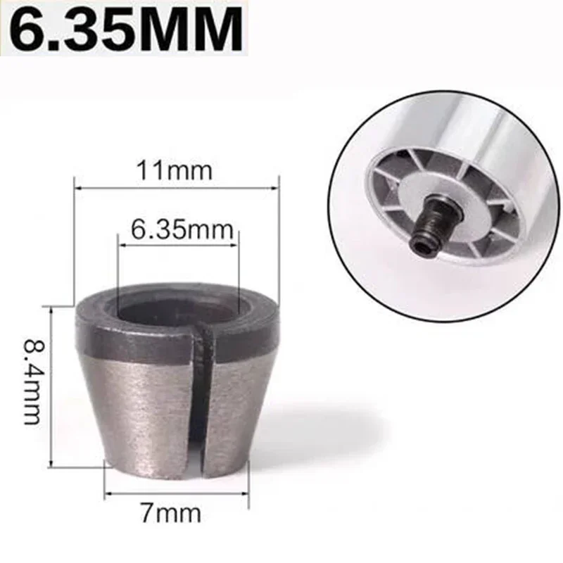 1pc 3 Pcs Set Collet 6mm 6.35mm 8mm Collets Chuck Engraving Trimming Machine Electric Router Milling Cutter Accessories