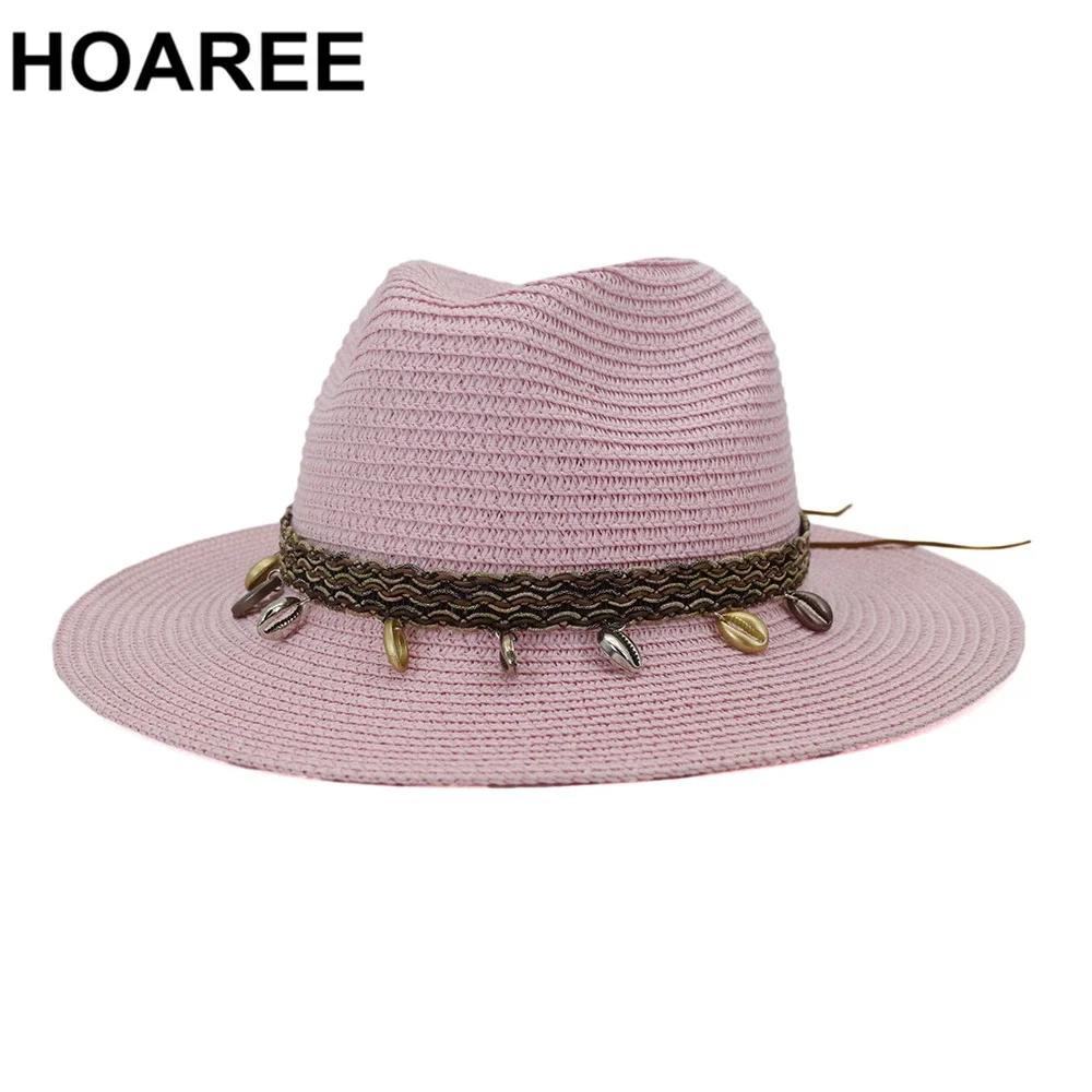 

HOAREE Beige Panama Hat Stylish Sun Hats for Women Straw Fedora Hat Summer Beach Unisrx Jazz 2024 Brand New Wide Brim Hat