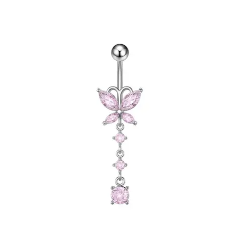 G23titan Crystal Zircon Butterfly Dangle Belly Button Ring Titanium or Steel Bar Navel Piercing Jewelry Women Body Accessories