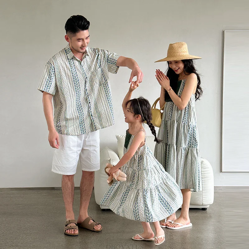 Family Look Matching Outfit Shirts Shorts Set for Dad Son Mother Daughter Beach Dresses Mommy and Me Clothes Mom Son Outfits Set