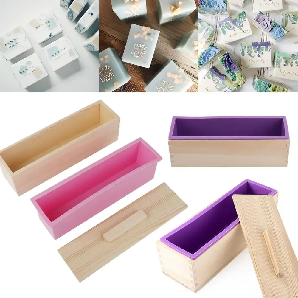 

New Wood Loaf Soap Mould with Silicone Mold Cake Making Wooden Box Soap