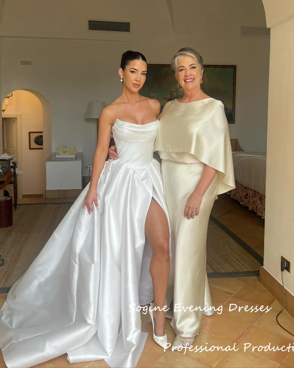 Elegant Satin Wedding Dresses For Women 2025 New High Split Floor-Length Vestidos De Novia High-Low Sweep Train Robe De Mariée