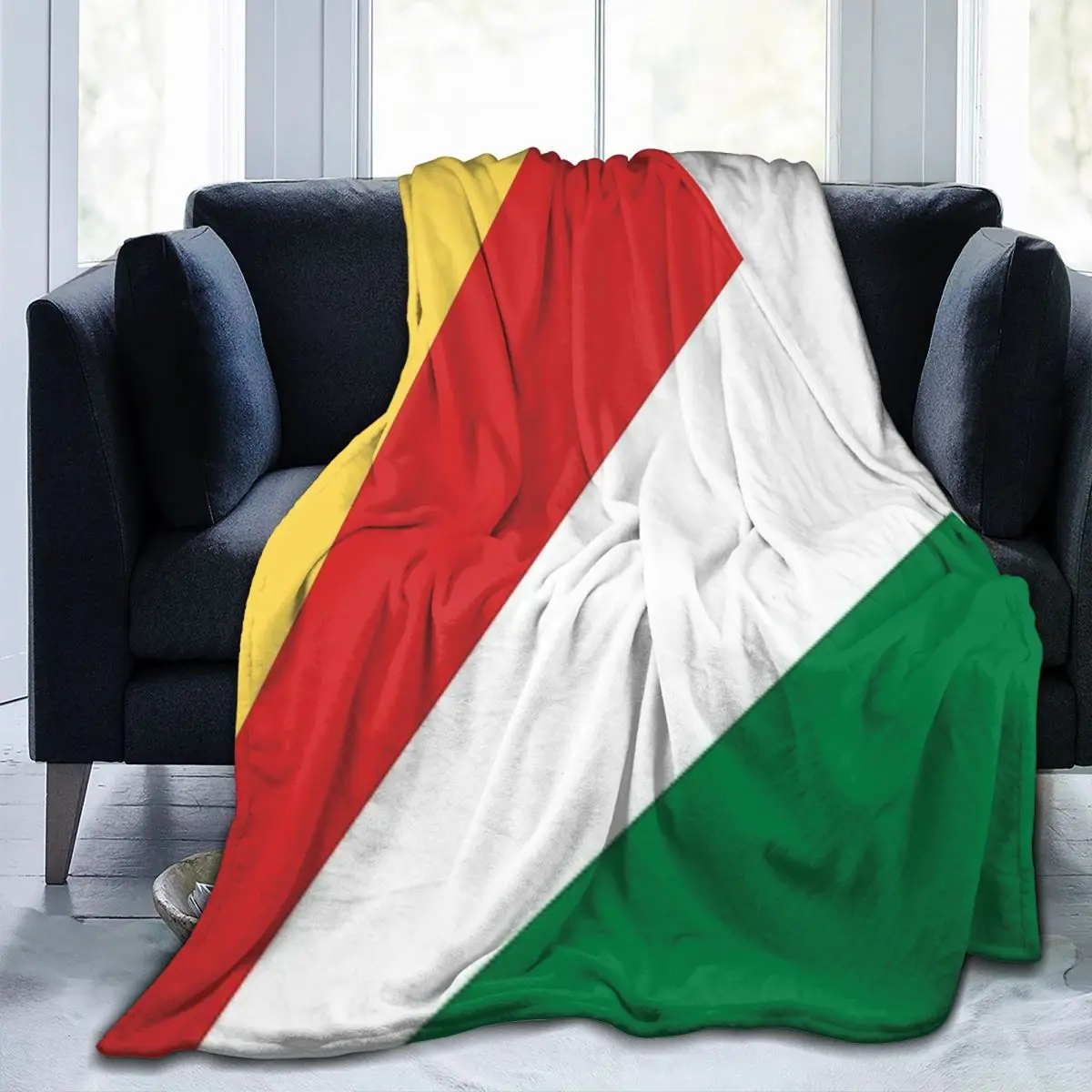 

Throw Blanket Seychelles Flag Micro Fleece Blanket Four Sizes Trendy Portable For Camping AntiPilling Blanket