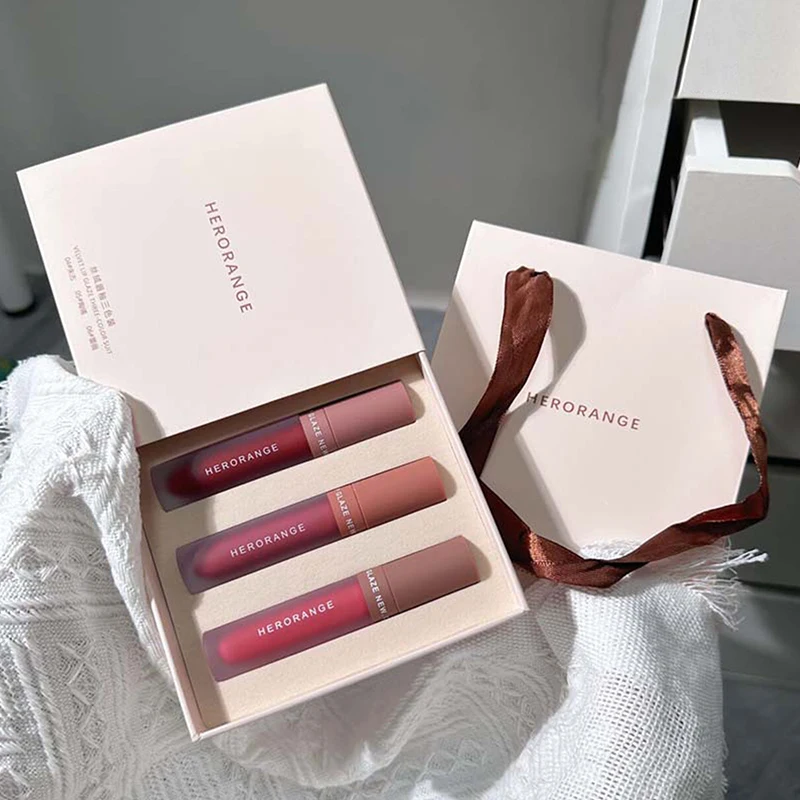 3Pcs/Box HERORANGE Lipstick Beauty Products Velvet Lip Gloss Hold Makeup Color Rendering Matte Lip Gloss Lip Makeup.