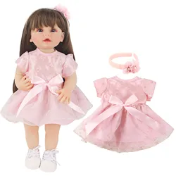 Cute PinkPrincess Doll Dress Set For 22 Inches Reborn Girl Doll Skirt+Hairband Bow Suit For 55Cm Baby New Born Girl Dolls TOy