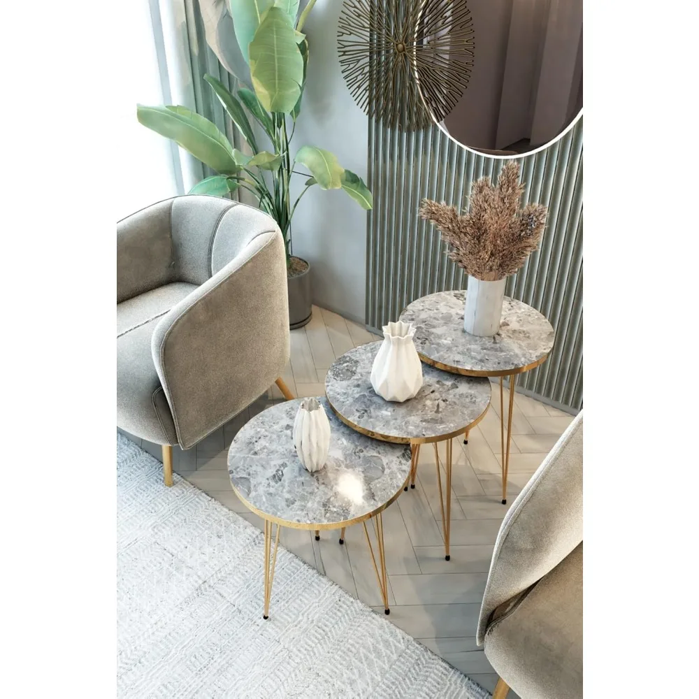 PAK HOME Set of 3 Nesting End Tables Round Wood Stacking Coffee Side Accent Sofa Table with Metal Legs for Living Room, Home Off