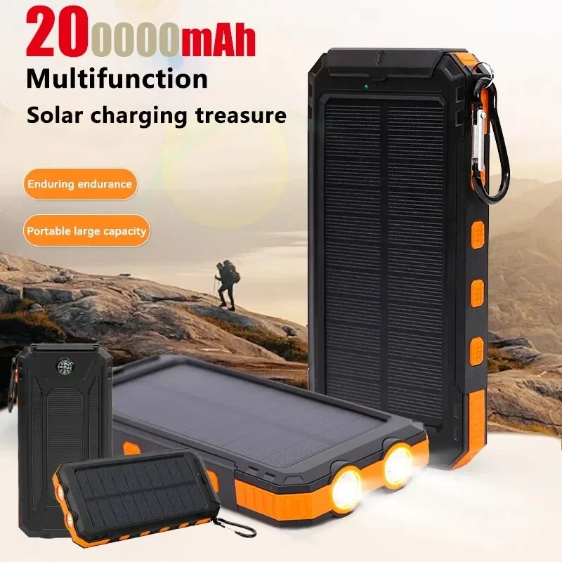 200000mAh Solar Power Bank Outdoor Large Capacity Backup Power Portable  Lanyard Compass   External Battery Superfast Powerbank