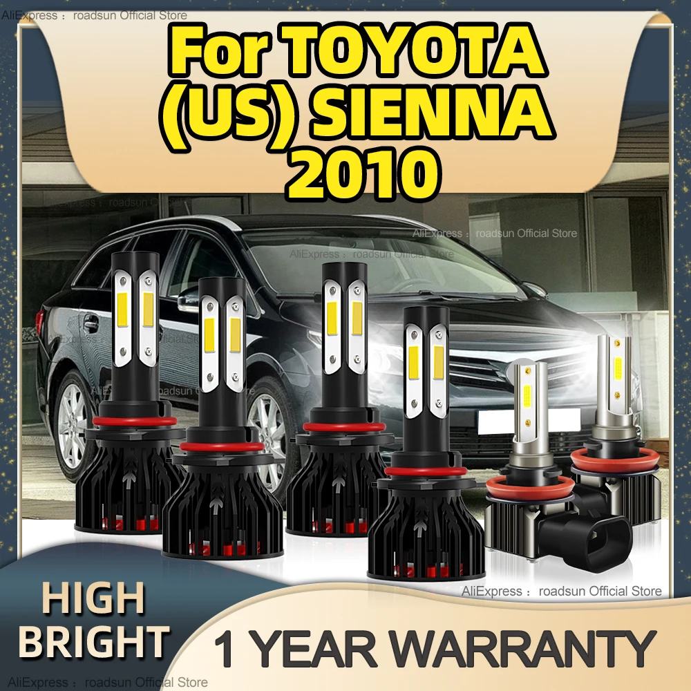 

2/6Pcs 6000K 180W 4Side Chip HB3 HB4 Car Lamp Canbus Led Headlight 12V H11 Car Fog Light For TOYOTA (US) SIENNA 2010