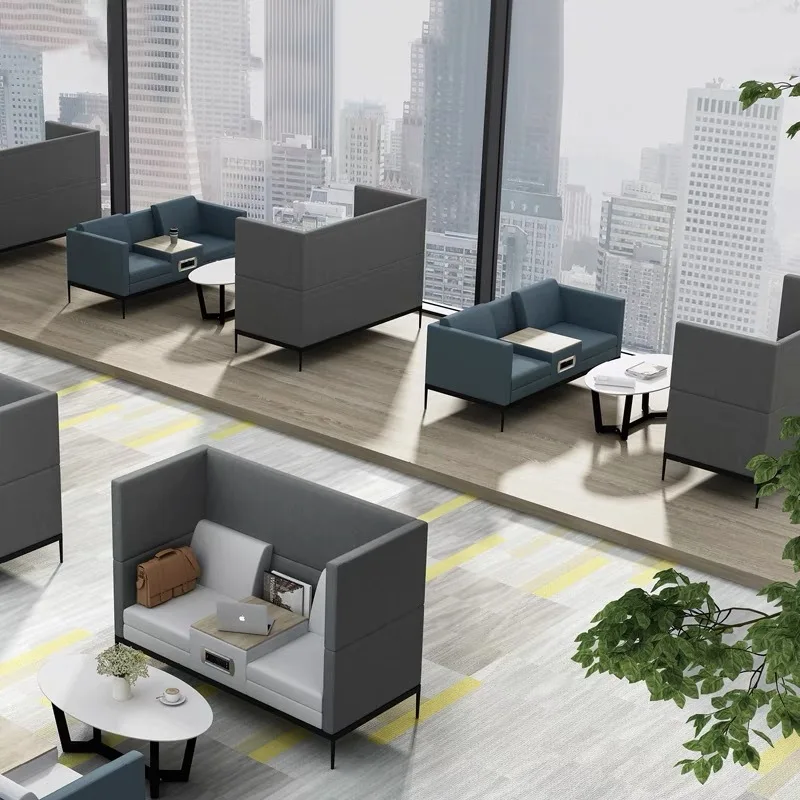 Guest reception simple high backrest double sofa coffee table combination business office leisure private card seat sofa