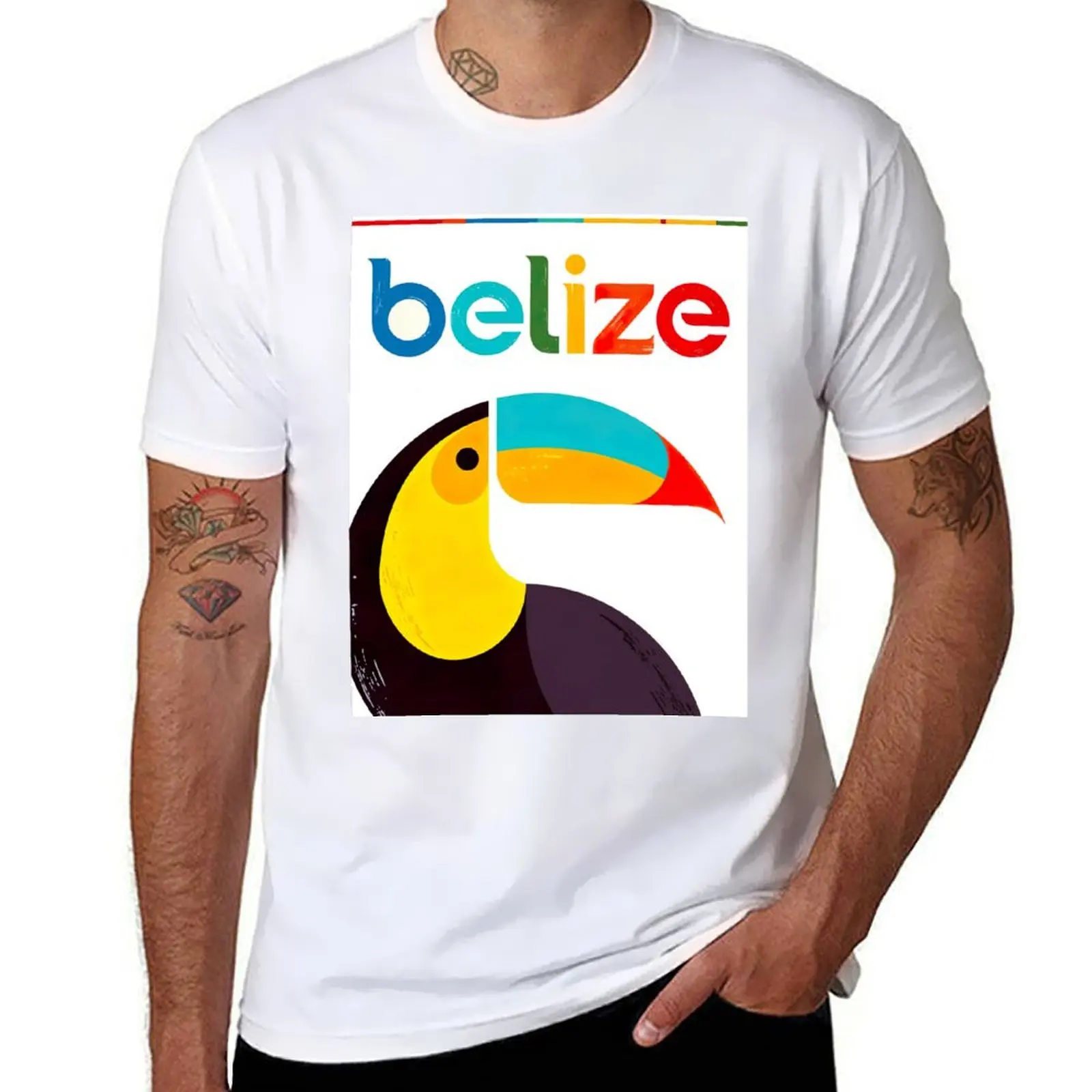 

Belize Retro Vintage Travel Poster T-Shirt cotton tshirt 100% t shirts for man cotton funny t shirt man cotton T-shirt