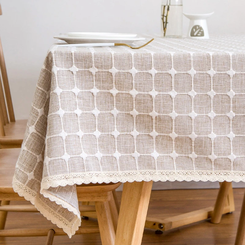 

Thickened plaid tablecloth fabric cotton and linen small fresh light luxury dining table cloth square tablecloth household