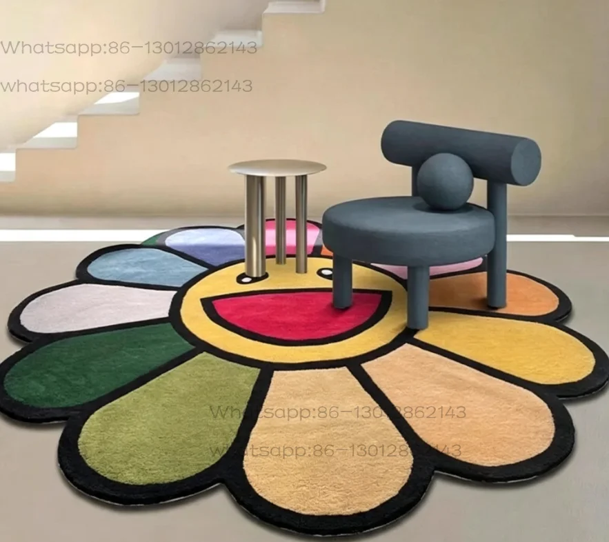 hit product   Sunflower Round Carpet High Sense Color Dopamine Sofa Coffee Table Blanket Irregular