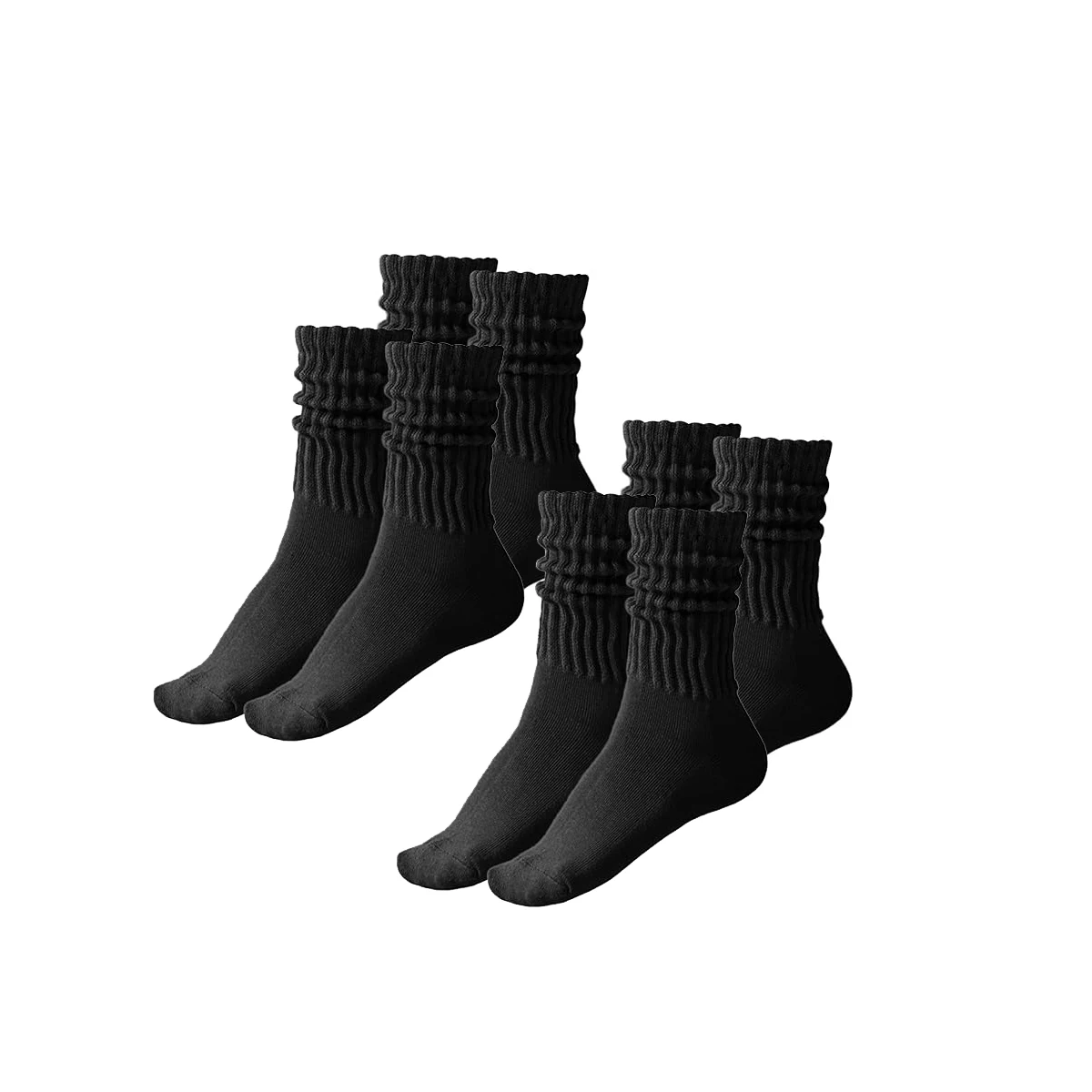 Pack de 4 Pares de Calcetines Scrunch para Mujer Negros, Calcetines Slouch Largos y Suaves, Calcetines Altos de Caña Ancha, Calcetines Holgados y Arrugados, Moda Retro y Casual para el Día a Día