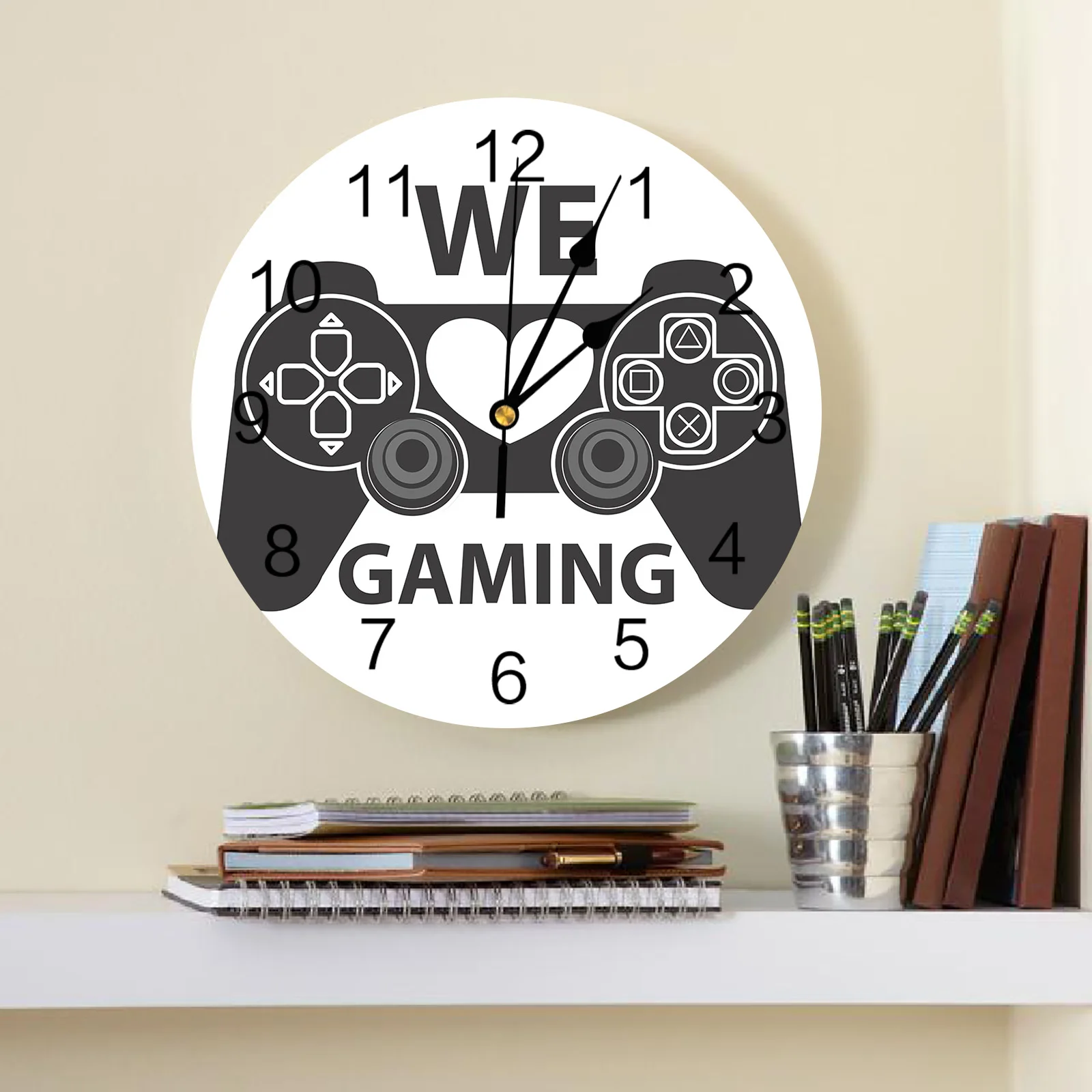 Alphabet Game Controller Decorative Round Wall Clock Arabic Numerals Design Non Ticking Wall Clock Large For Bedrooms Bathroom