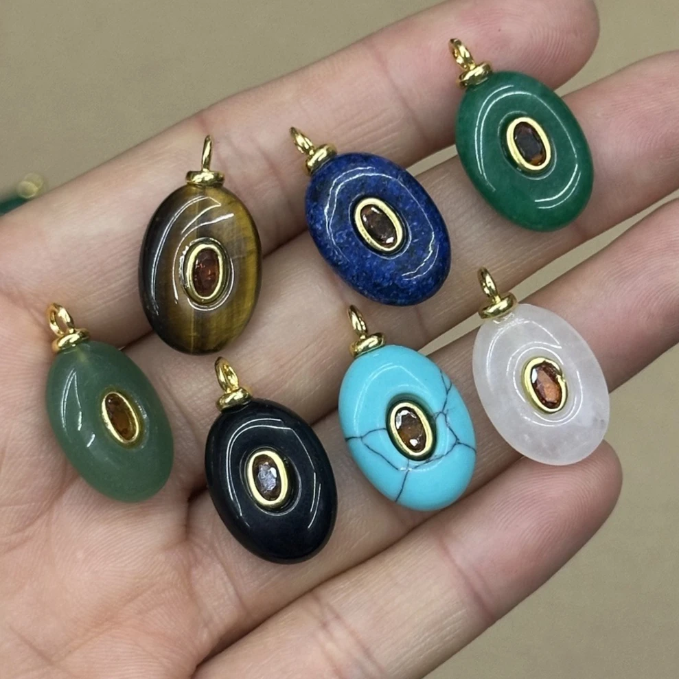 

6 шт./лот, подвески из натурального камня и латуни, с кубическим цирконием, в форме овального глаза, позолоченные 18-каратным золотом, для изготовления ожерелий и ювелирных изделий своими руками