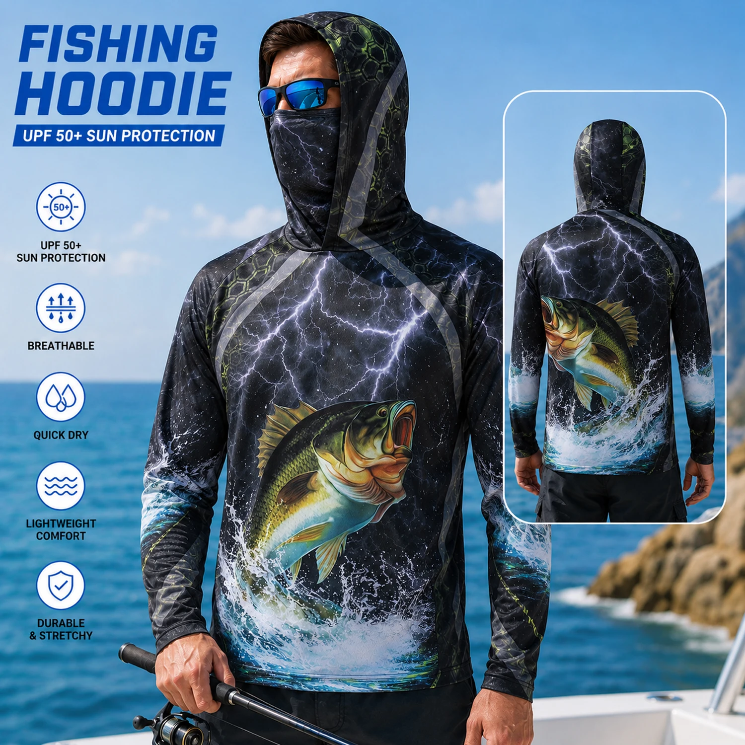 Fishing Hoodie - Sudadera con capucha para pesca para