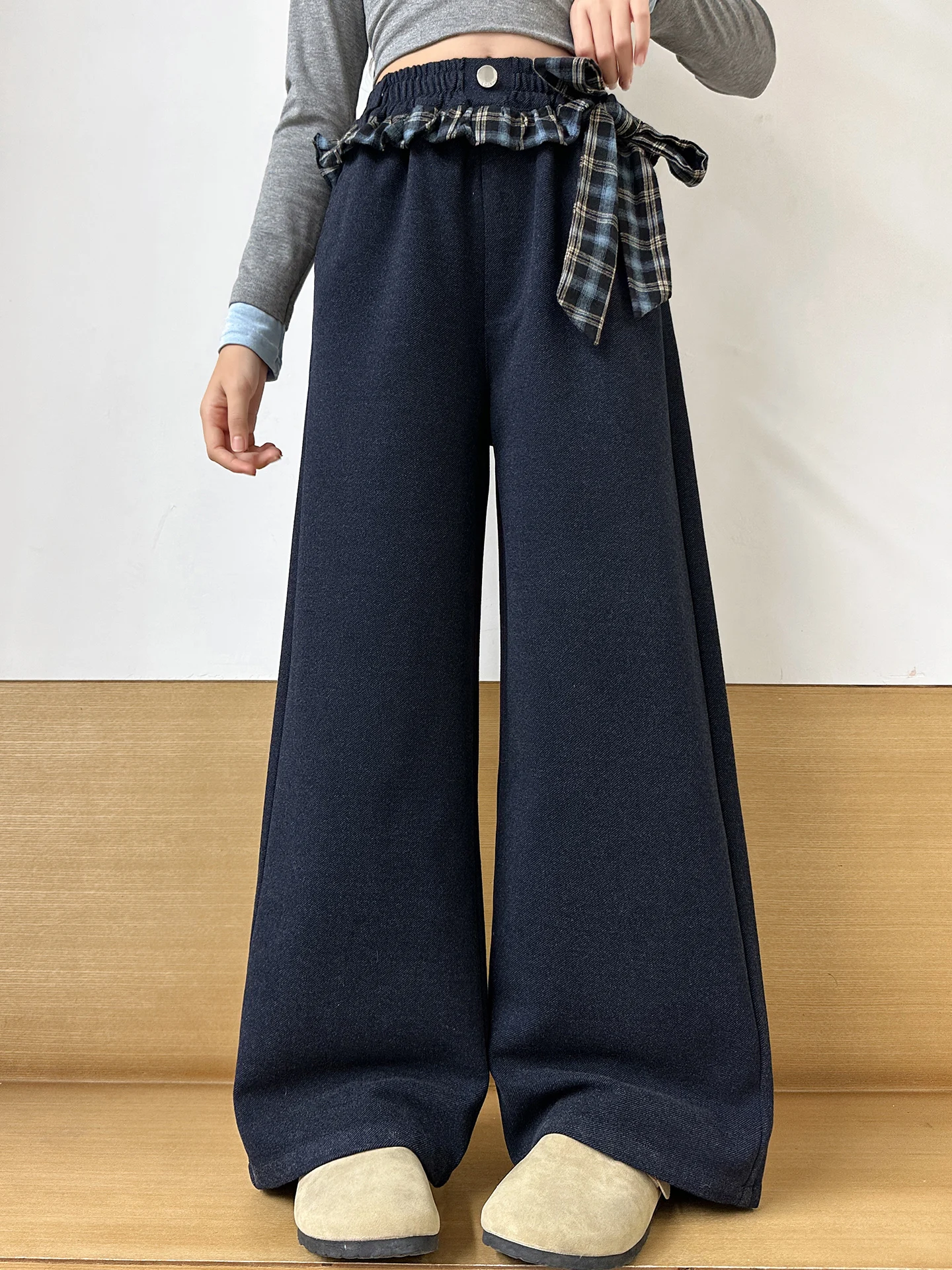 

Утепленные зимние повседневные брюки с широкими штанинами для девочек, детская одежда, осенне-зимние свободные брюки в корейском стиле, модные брюки