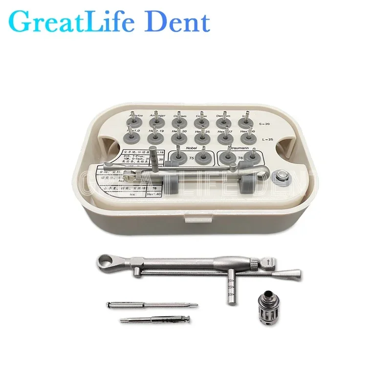 

GreatLife Dent Dental Engine Use Implant Abutment Wrench Ratchet 16pcs Screwdriver Prosthetic Kit Dentisit Implant Repair Tools