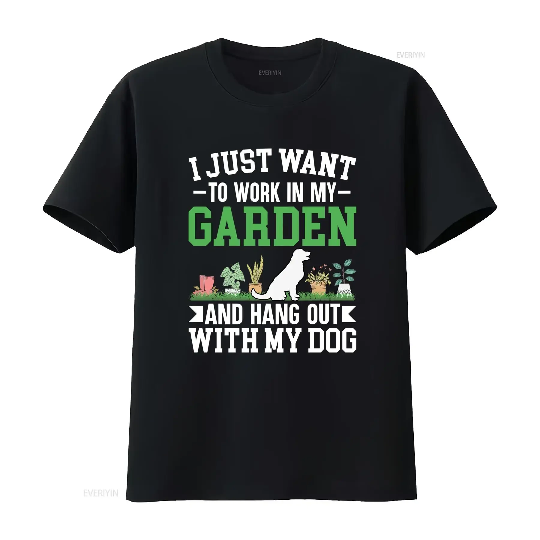 I Just Want to Work in My Garden and Hang out With Dog Men's Classic T Shirt vintage Washed Top For Everyday Wear graphic