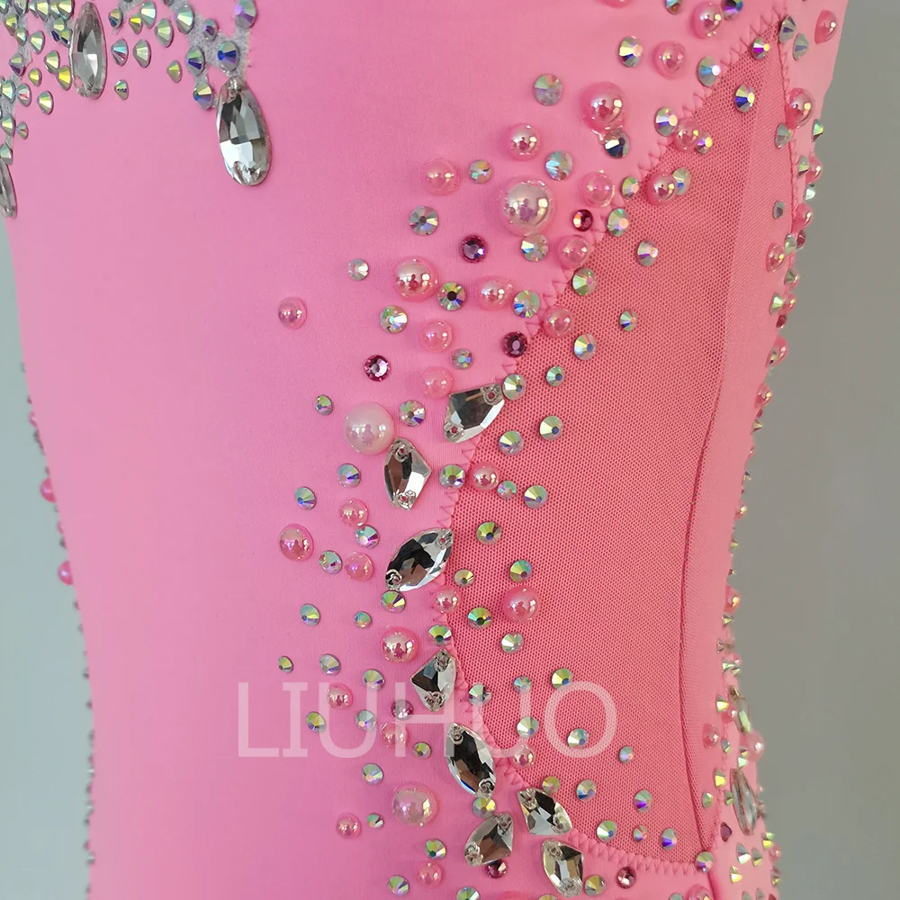 LIUHUO Rhythmic Gymnastics Leotards Artistics Tight Pink Stage Performance Professional Contest