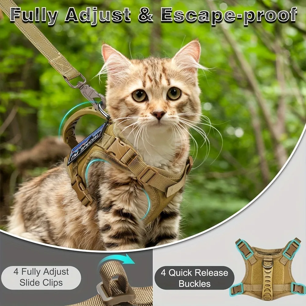 600D Adjustable Tactical Cat and Dog Harness Contains 2 Velcro 4 Anti-lost Bells Pet Vest for Small and Medium-sized Dogs Cats