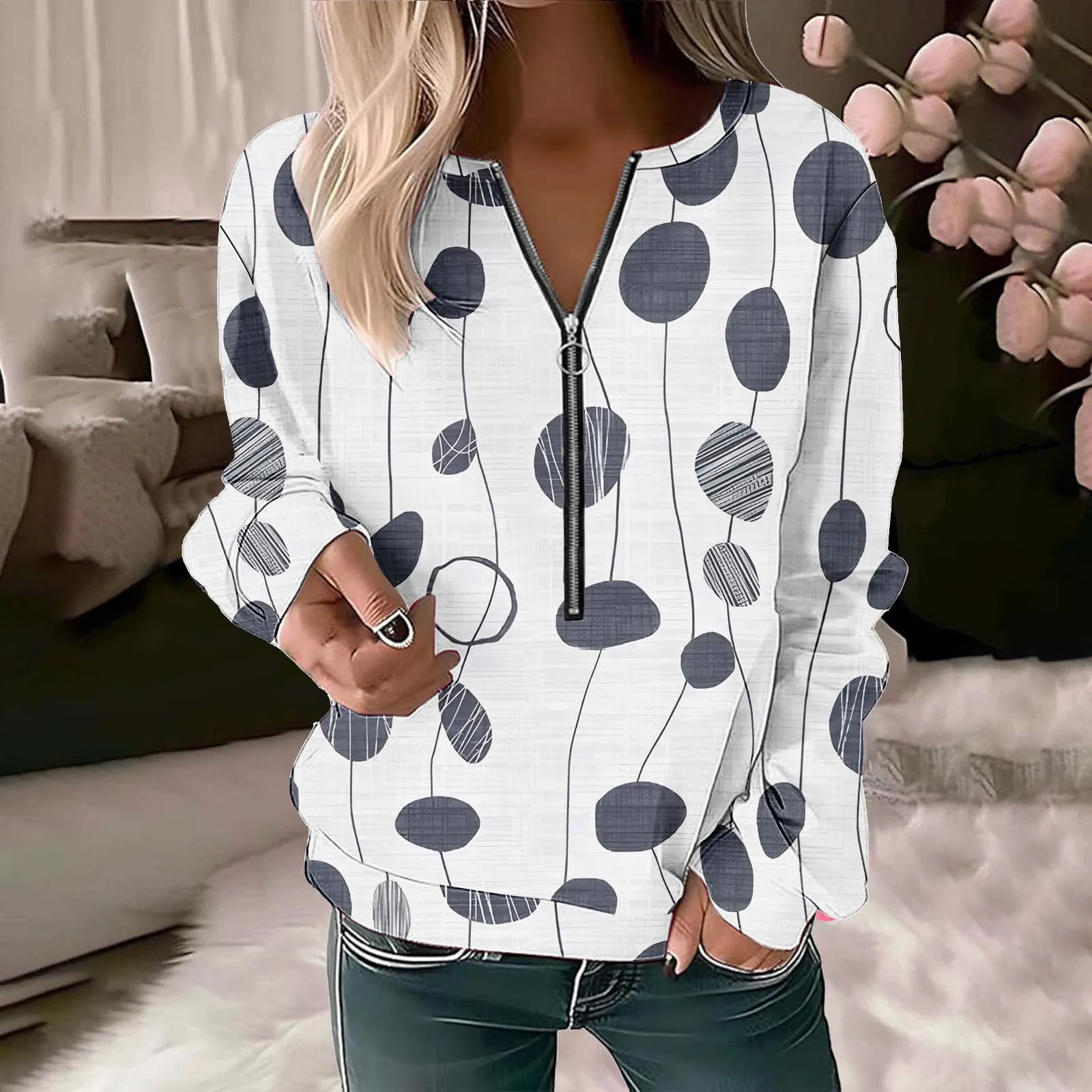 Fashion Print Zipper Hoodie For Women Autumn Leisure Long Sleeves Pullover Sweatshirt Women Fashion Street Hoodies Woman\'s 2024