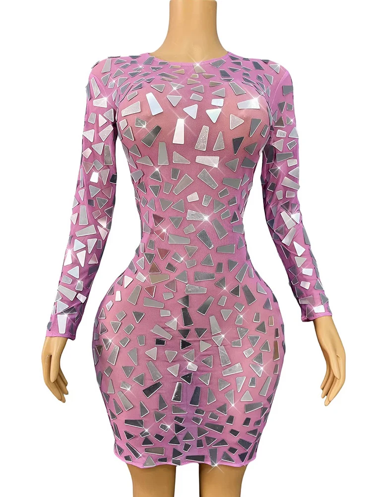 

High Quality Sequin Elastic Mesh Long Sleeved Dress 2025 New Fashion Custom Women'S Clothing