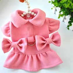 Sweet Pink Woolen Dog Coat Winter Bowknot Pet Dog Clothes For Small Dogs Flying Sleeve Costume Puppy Dog Coat Jacket Chiwawa XXL