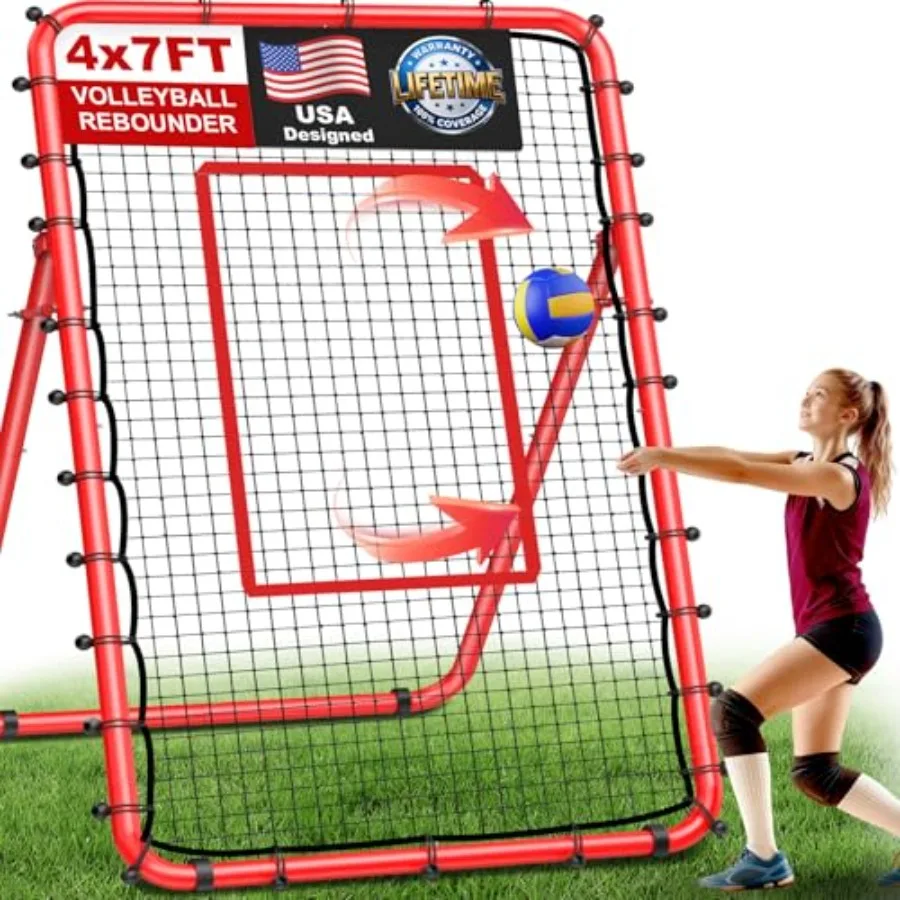 

7x4FT Volleyball Rebounder Net Bounce Back Training Equipment with 5 Adjustable Angles Volleyball Practice Net for Bumping and