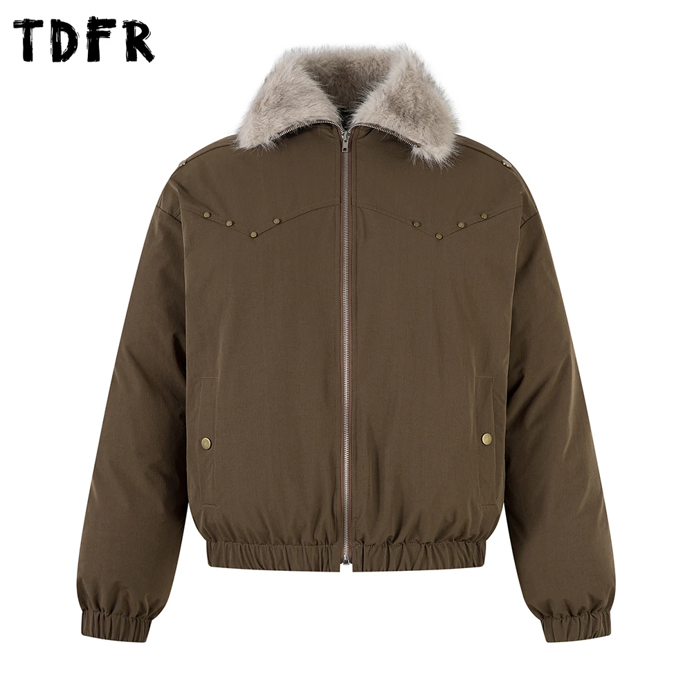 

Стеганая куртка со сращенными лацканами, мужская зимняя толстая повседневная стеганая куртка в стиле ретро с меховым воротником и длинными рукавами