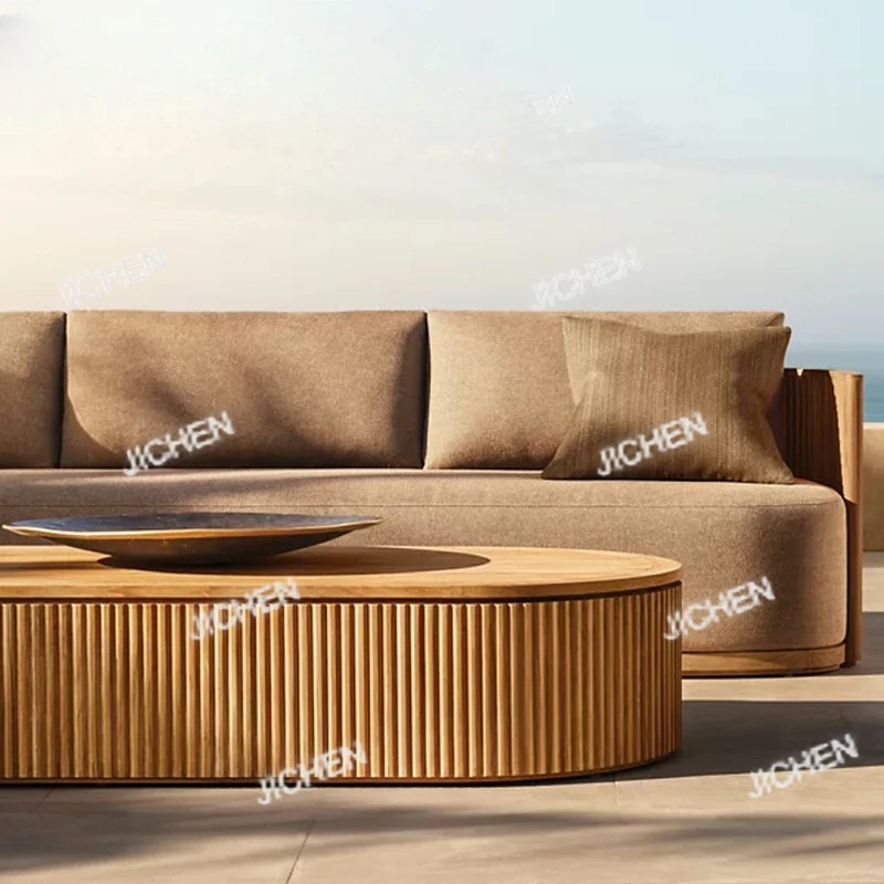 Moderno sofá ao ar livre conjunto de sofá de jardim em forma de l sofá de madeira teca móveis de jardim à prova dwaterproof água conjunto de móveis ao ar livre