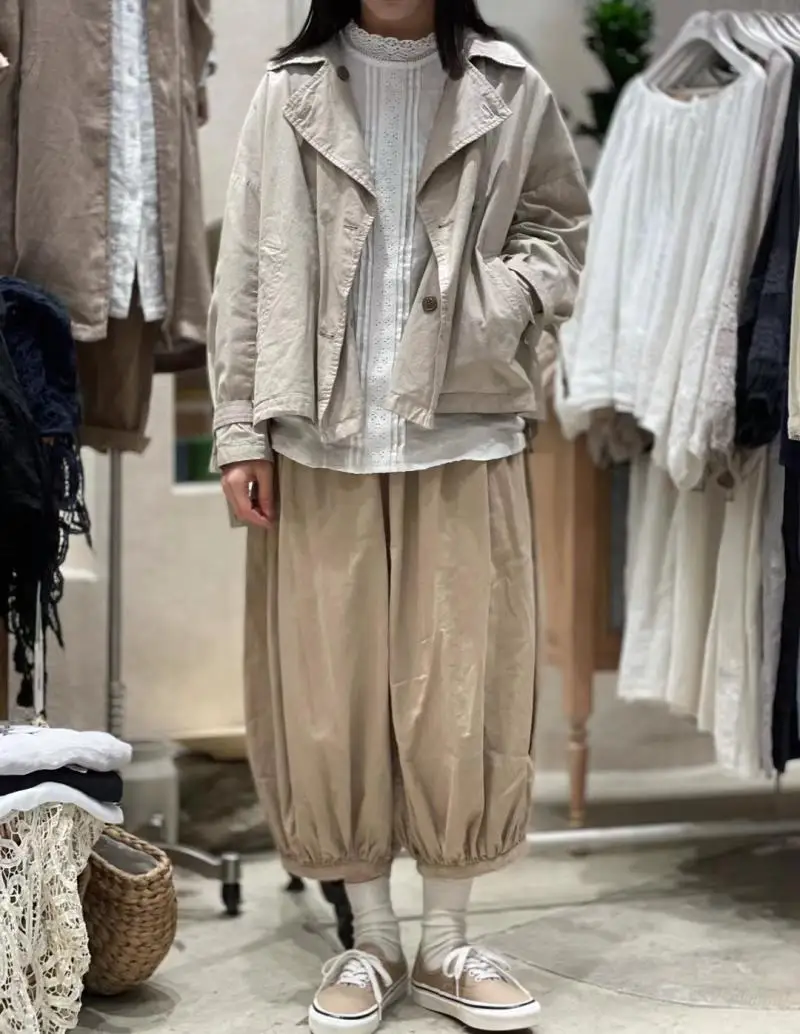 

Брюки-фонарики Weiyang Forest из шелкового хлопка, 3/4 длины, с эластичным поясом, универсальные, для осени и весны, повседневные